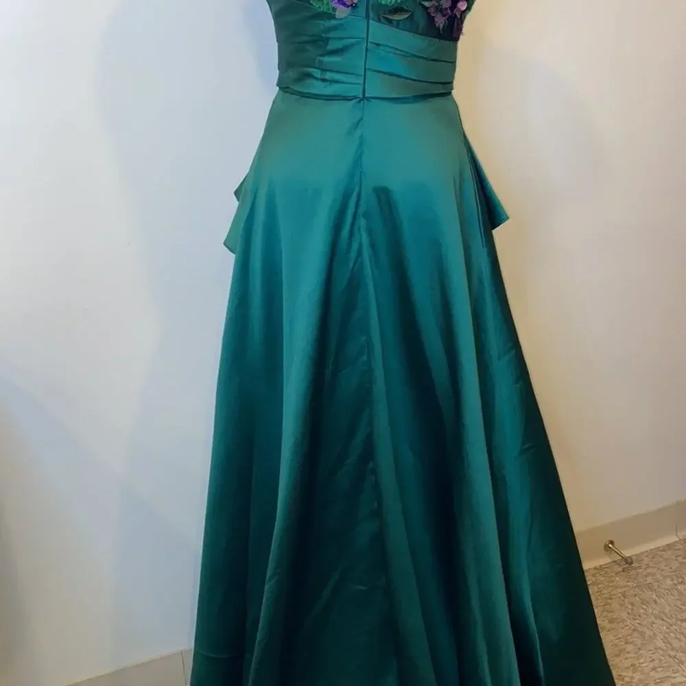 Marchesa notte Silk Embroidered Floral High Low Gown in Green - Picture 12 of 12